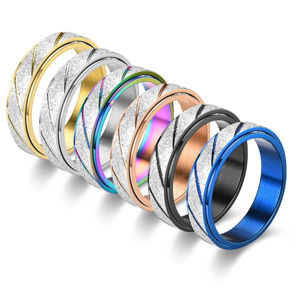 Hot Sale 6mm Stainless Steel Stress Relief Matte Spinner Ring Rainbow Plated Frosting Anxiety Fidget Ring