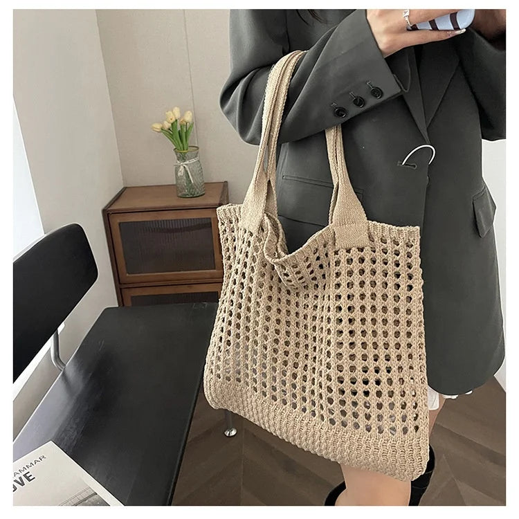 Factory Wholesale Bohemian Crochet Tote Bags Large Capacity Hollowed Mesh Knitted Bags for Women for Travel Summer Winter Autumn
