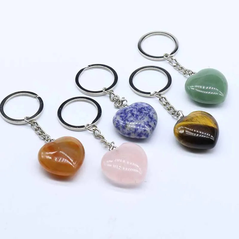 Lovely Heart Dangle Pendulum Key Chains Reiki Healing Natural Opal Agates Quartz Handbag Crystal Keychains