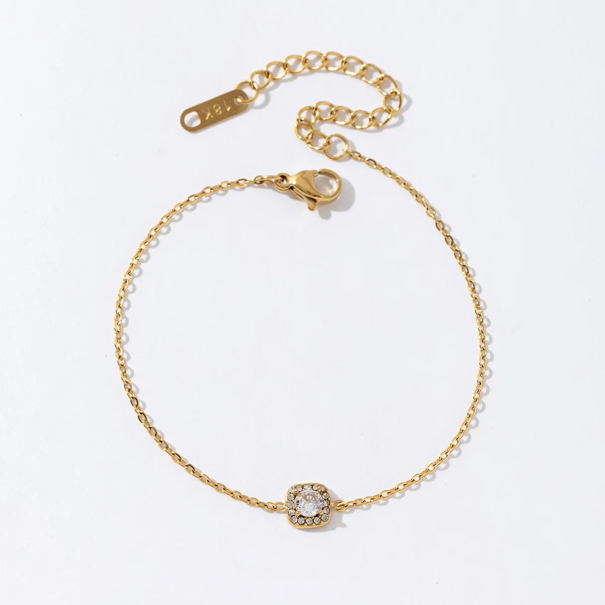Women Fine Jewelry Classic Design 18K Real Gold Square Shape Lad Diamond Jewelry Charms Bracelet