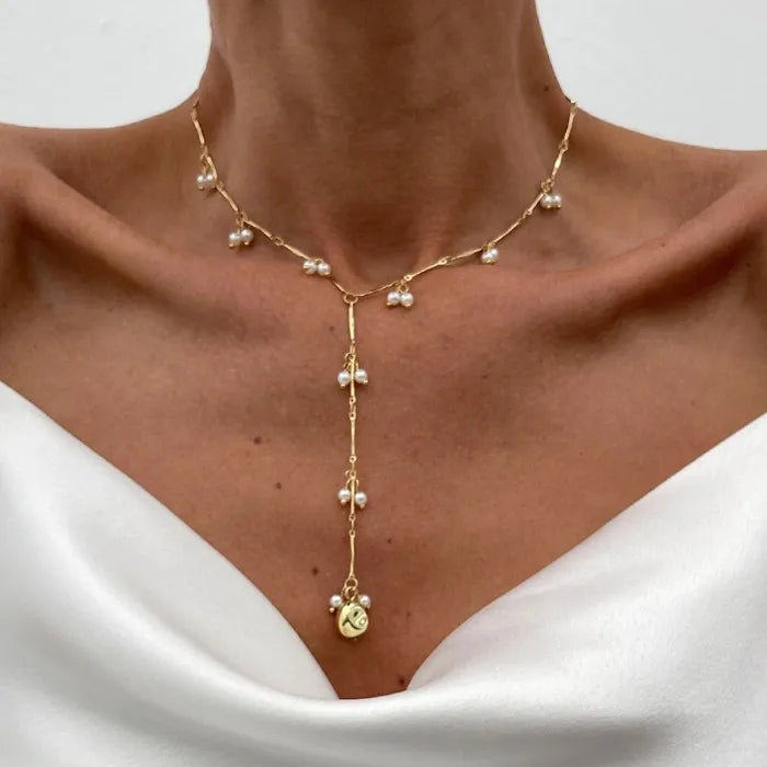 Simple Pearl Beads Chain Pendant Choker Necklace for Women Long Tassel Pendant Fashion Jewelry