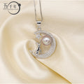 P296 7-8mm DIY Natural  Freshwater Pearl Charm Pendant Necklace Chain Accessory 925 Sterling Silver Jewelry for Women