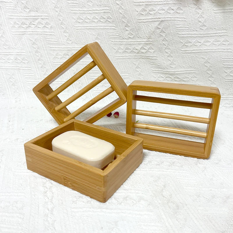 Wholesale Natural Wooden Bamboo Bathroom Accessories Portasapone Soap Holder Tray Stand Elegant Natural Wood Soap Dish