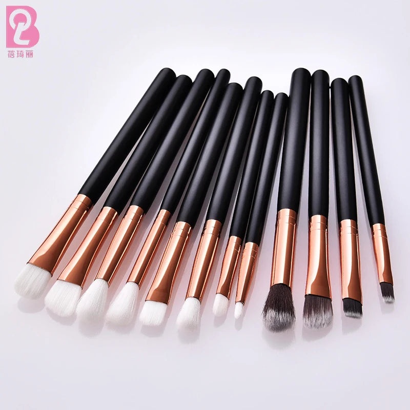 Beiqili Professional 12-Piece Mini Fluffy Eye Shadow & Lip Gloss Brush Kit Synthetic Hair Concealer Compatible Makeup Brush Set