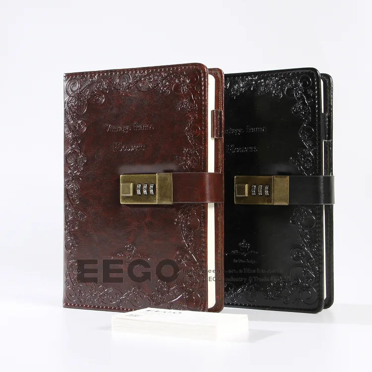 Grey Leather A5 A6 A4 B5 Custom Sizes Secret Journal Branded Notebooks Lock Diary with Pen