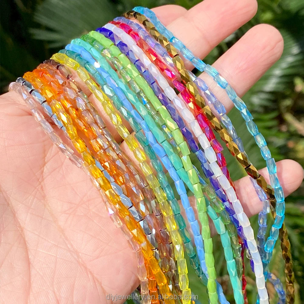 AsVrai U  2x4mm 95pcs Faceted Straight Tube Glass Beads for Jewelry Making Handmade DIY Bracelet Necklace Accessories