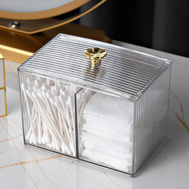 Transparent Square PET Plastic Multifunction Storage Box with Removable Lid for Home Bathroom Makeup and Cotton Pad Storage