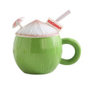 Elegant Mug Unique Coconut Shapes Exquisite Coffee Cup and Mug Set Ceramic Porcelain Tea Cup and Straw 420ml