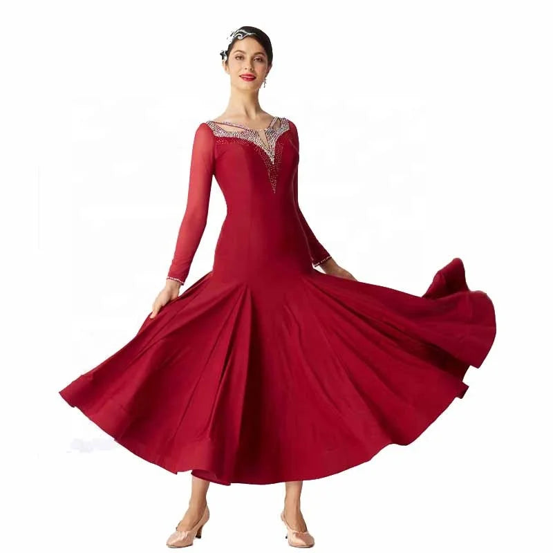 M-2026 Women Ballroom Dance Practice Dress Waltz Social Dance Uniforms Standard Ballroom Dance Training Dress