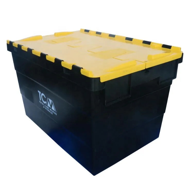 Heavy Duty Logistic Industrial Plastic Collapsible Foldable Stackable Nestable Moving Turnover Box Storage Attached Lid Crate