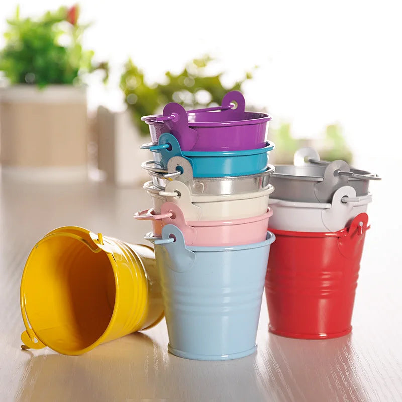 Creative Candy Color Tiny Tin Bucket Mini Metal Pail Handmade Tin Craft Decorative Storage Pot DIY Crafts Kids Gift Packaging