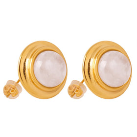 Hot Selling Niche Personality Simple Casual Earrings Geometric Inlaid Natural Stone Design Stainless Steel Gold-Plated Jewelry