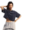 Green Dimple Custom Logo 100% Cotton Streetwear Acid Wash Vintage Short Cropped Shirts Women Crop Top T-shirts