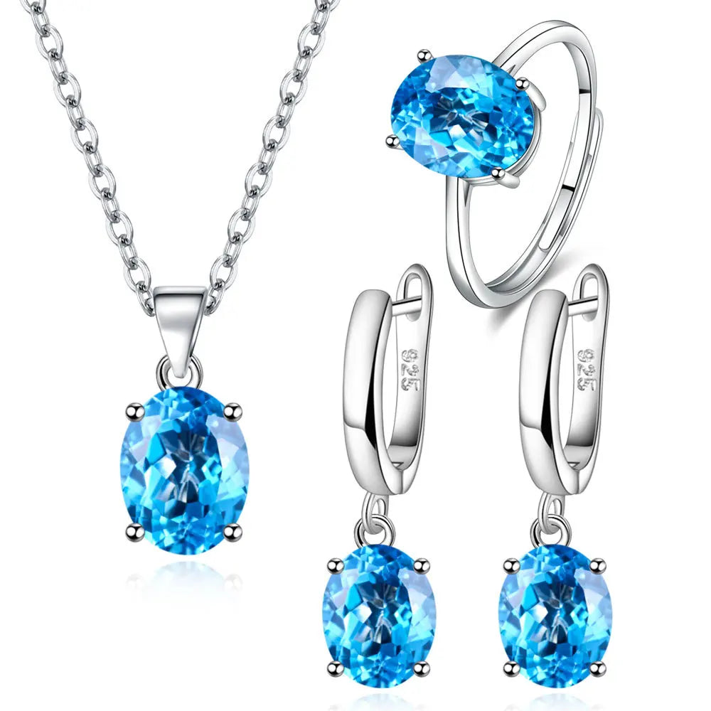 SC Hot Sale Vintage Diamond Necklace Earrings Rings Set Trendy Crystal Necklace Stylish Colored Zircon Necklace for Women