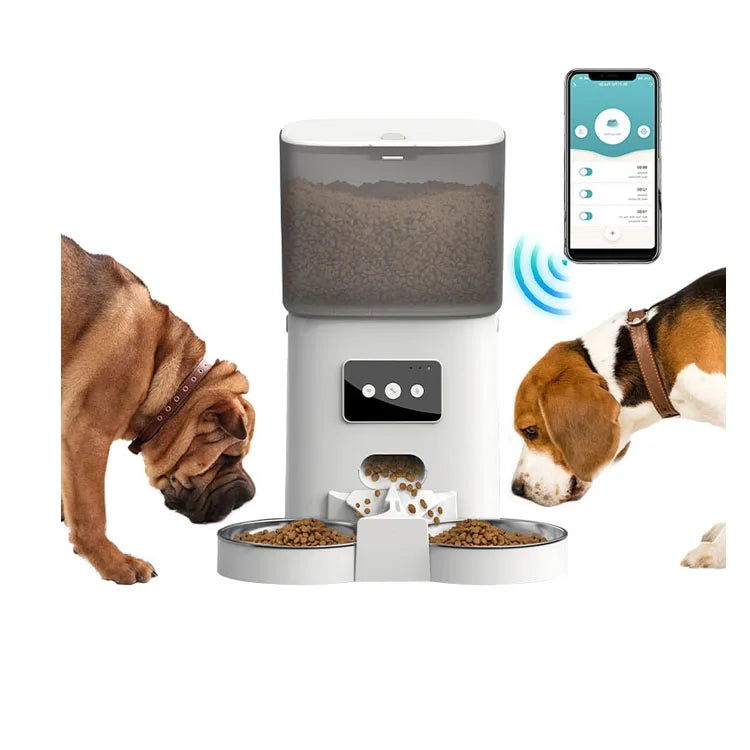 2022 New Arrival RemoteControl Automatic Cat Feeders 6L Cat Dog Dry Food Dispenser With Double Bowls