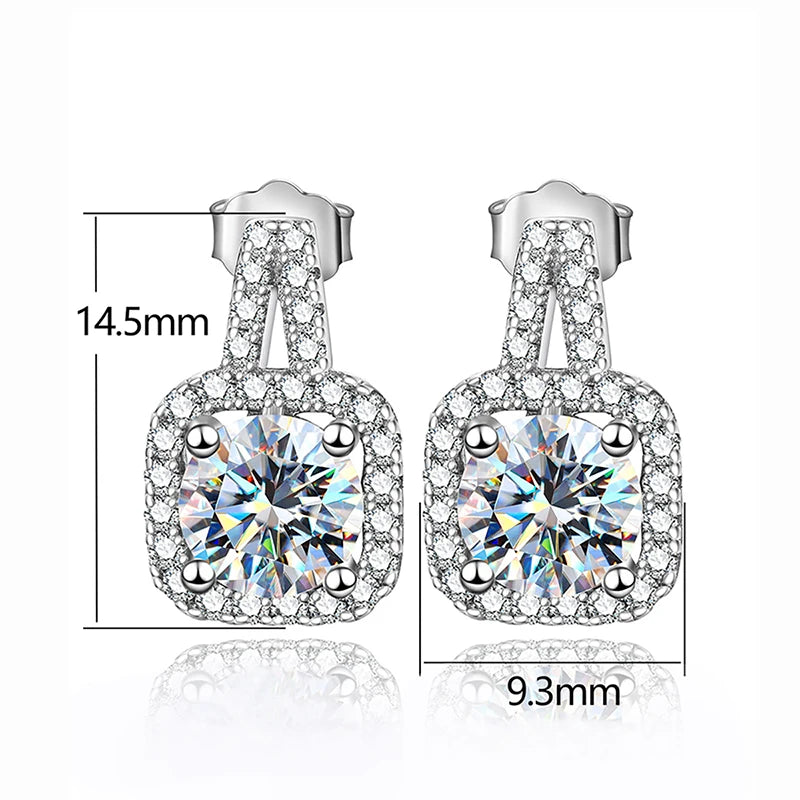 GRA  1CT Vintage Round Cut 2 Rows Stud Earring Moissanite Diamond for Women Real 925 Sterling Silver Engagement Fine Jewelry