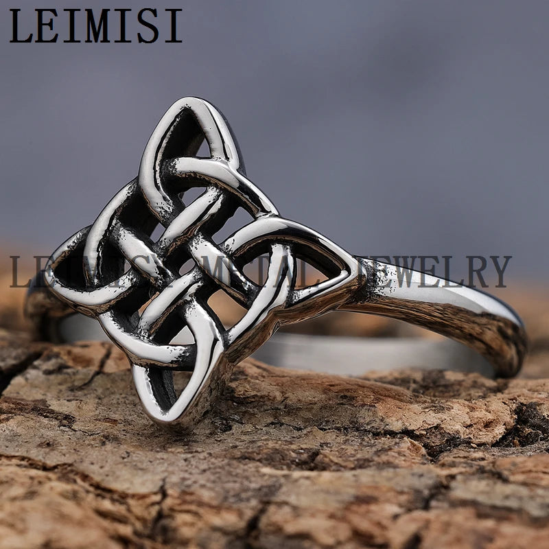 Stainless Steel Celtic Knot Ring Fashion Titanium Steel Jewelry Silver Light Hollow Women Irish Celtic Viking Knot Ring for Girl