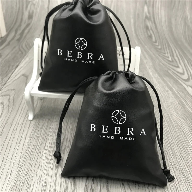 Black Soft Pu Leather Drawstring Pouch Jewelry Bag for Bracelets