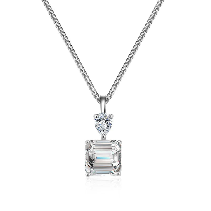 Luxury 925 Sterling Silver Link Chain Necklace with Square VVS Moissanite Diamond Pendant High-End Moissanite Necklaces