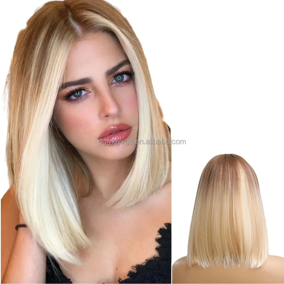 Hot Sales Straight Bob Short Wigs Synthetic Hair Wigs Ombre Golden Brown Gray Pink Synthetic Hair Wig for Women Hair