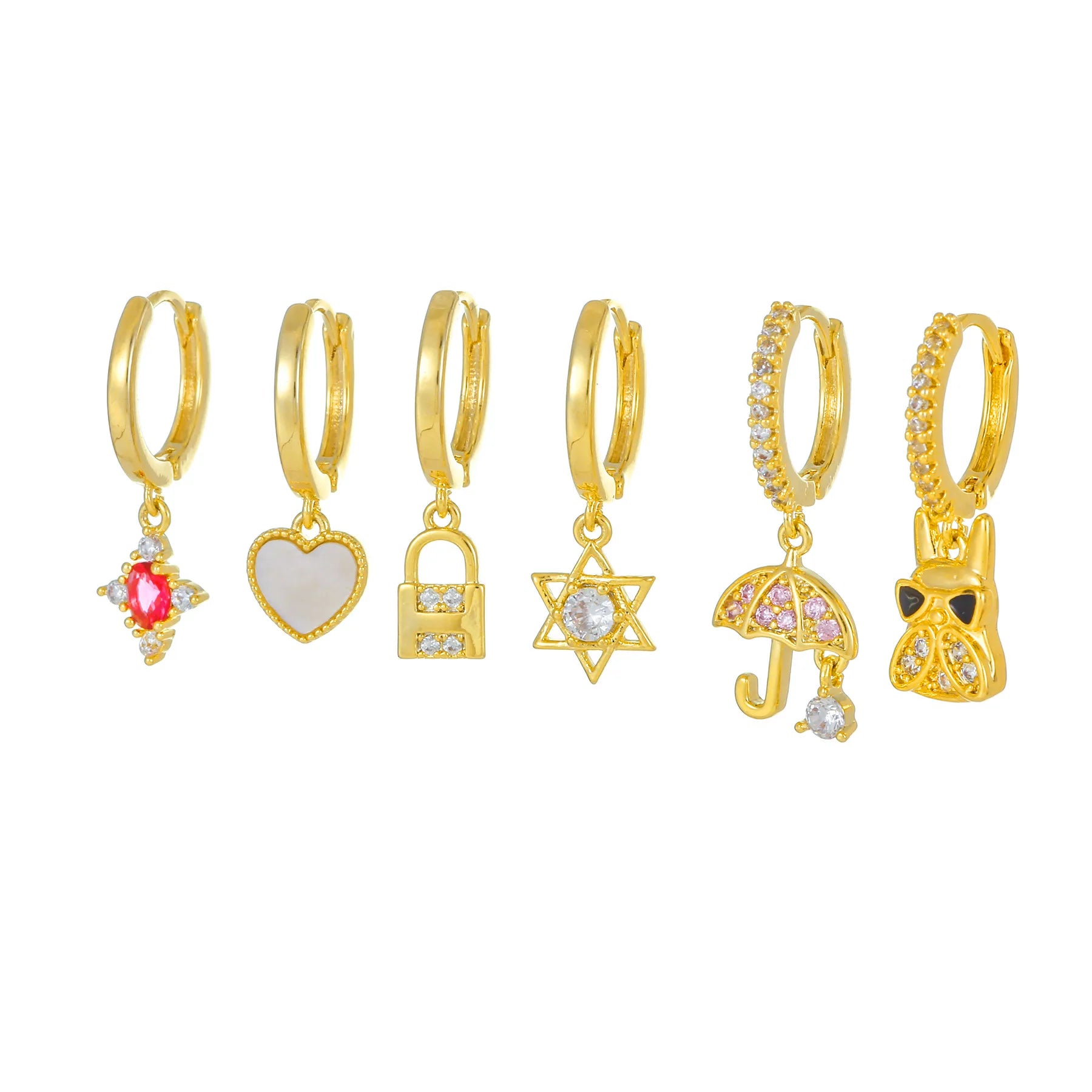 ZUOLA Custom Earring Pendent 6pcs Sweet Cute Cartoon Animal Earring 18K Gold Plated Earrings Stylish Geometric Shape for Party