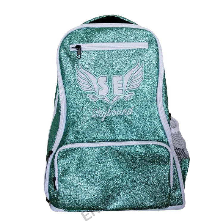 Unisex Glitter Backpack with Shoe Compartment Teal Color Low MOQ Fashionable Polyester Sports Zipper Closure Soft Style
