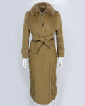 OFTBUY 2023 New Winter Women Long Belted Woolen Stitching Goose Down Jacket Big Pockets Long Trench Stitching Down Coat