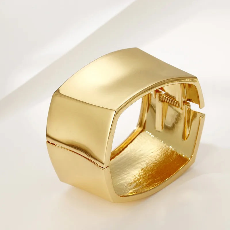 Gold Plated Alloy Wide Cuff Smooth Textured Chunky Exaggerated Geometric Big Bangles Women's Party Fashion Trendy MM Bracelets