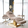 Foldable Adjustable Golden Stainless Steel Base Modern Electric Massage Table for Facial Beauty Treatments Lighted Lash Bed