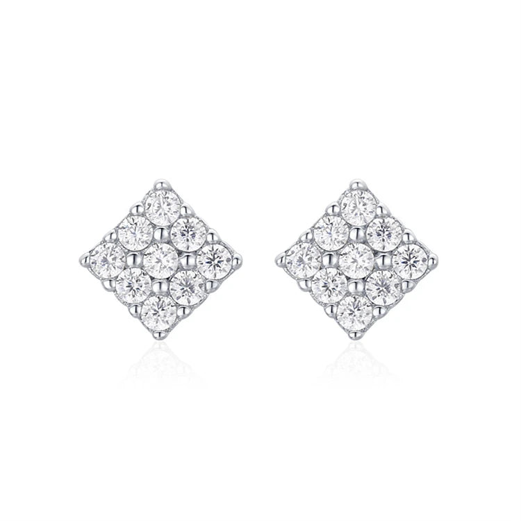 Minimalist Jewelry 925 Sterling Silver Shiny Cubic Zircon Full Diamond Square Shape Tiny Stud Earrings for Women
