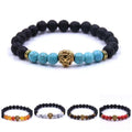 Fashion Golden Circle Lion Head 8MM Lava Bead Bracelet Essential Oil Diffusion Yoga Healing Bracelet