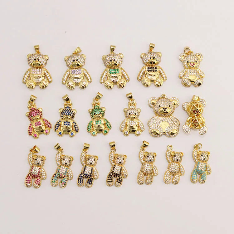 CZ8774 Dainty Fashion Popular Jewelry SUpplies Cute 18K Gold Plated CZ Diamond Cubic Zirconia Micro Pave Bear Charm Pendants