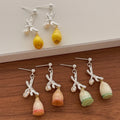 Textured Metal Dragonfly Earrings Multi Color Tulip Bud Resin Pendant Earrings Delicate Daily Wear Cottagecore Accessories