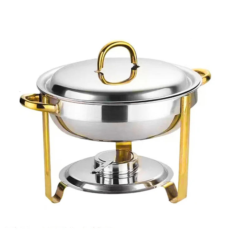 Catering Equipment Buffet Hot Pot Food Warmer Serving Dishes 4.5L Round Stainless Steel Gold Chaffing Dish Buffet Set