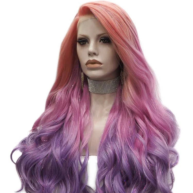 New Style Lace Front High Temperature Cosplay Heat Resistant Fiber Tinsel Colorful Synthetic Wig