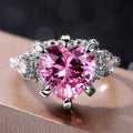 SC Romantic Heart Shaped CZ Stone Diamond Propose Marriage Wedding Rings Women Luxury Silver 10mm Big Pink Zircon Heart Rings