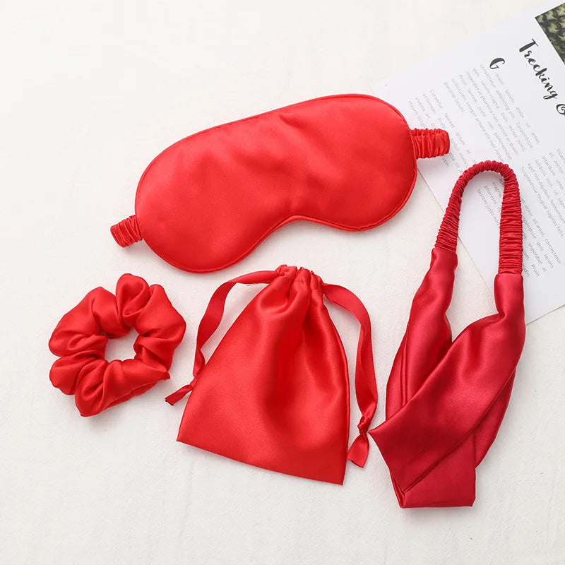 RTS 4pack Eye Mask Set with Eye Mask Hair Band Hair Scrunchies and Drawstring Bag