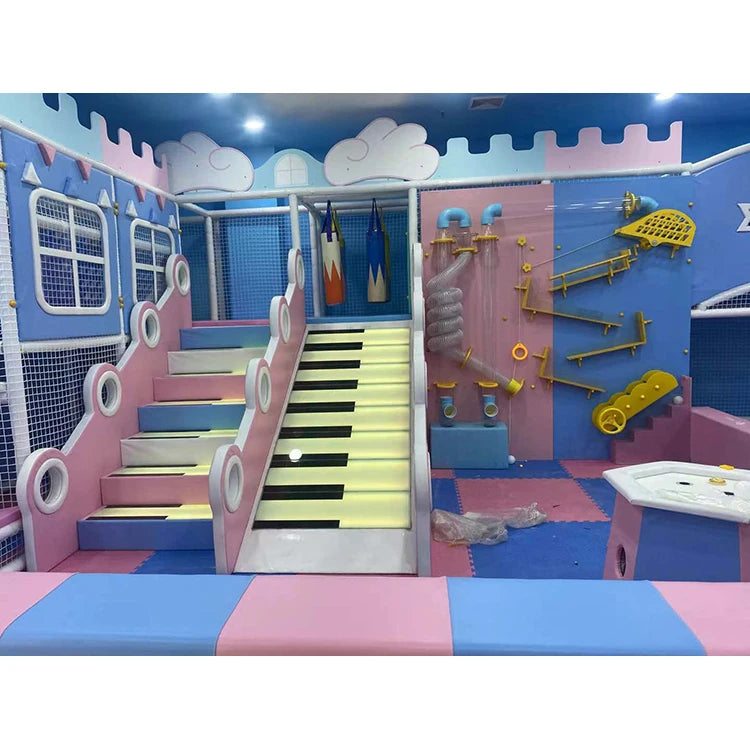 Pastel Macaron Kids Soft Play Area Equipment with Ball Pit and Slide for Family Backyard and Daycare Center Playroom