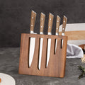 Professional Custom 6-Piece Stainless Steel Kitchen Knife Set Scalloped Edge Ambidextrous Chef Knife Wooden Acacia Block Handle