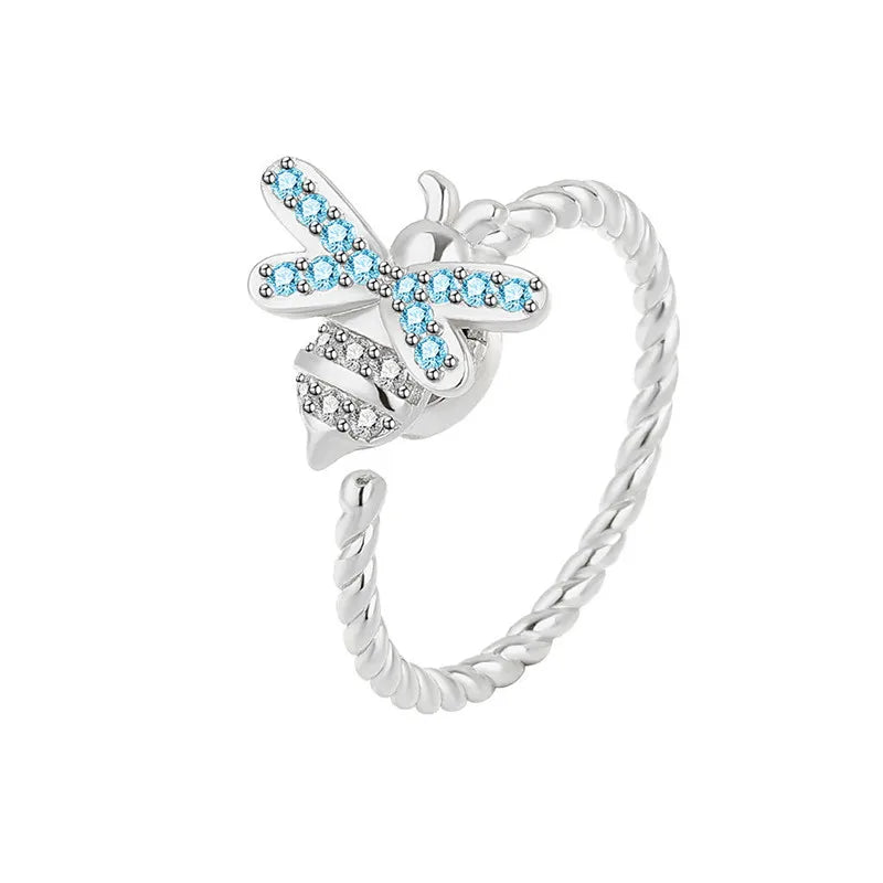 Hot Sale Adjustable Open Rotatable Cubic Zirconia Dragonfly Pattern Spinner Fidget Anxiety Ringfor Women Gift