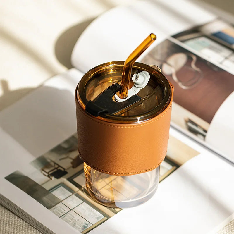 Nordic Ins Custom 420ml Clear Blank Drinking Tumbler Borosilicate Reusable Travel Coffee Glass Mug Cup With Straw/lid