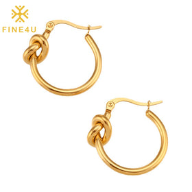 New Trendy Simple Women Jewelry Stainless Steel 18K Gold Plated Knotted Twisted Big Hoop Earrings