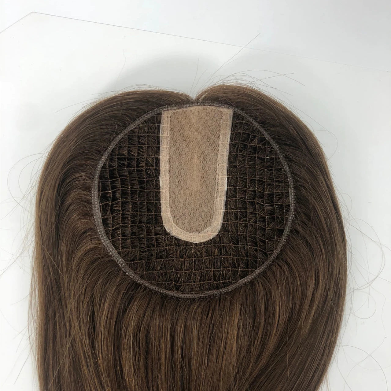 Top Quality 100% Virgin Human Hair Natural Black Straight Fish Net Silk Base Topper for European White Women