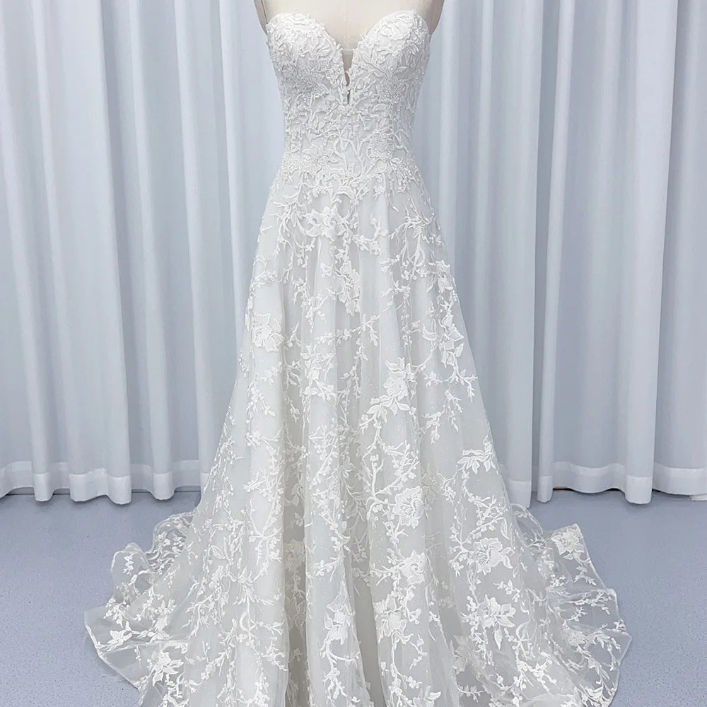 Jancember HX25 Vintage Lace Embroiodery Sweetheart A-line Formal Gowns