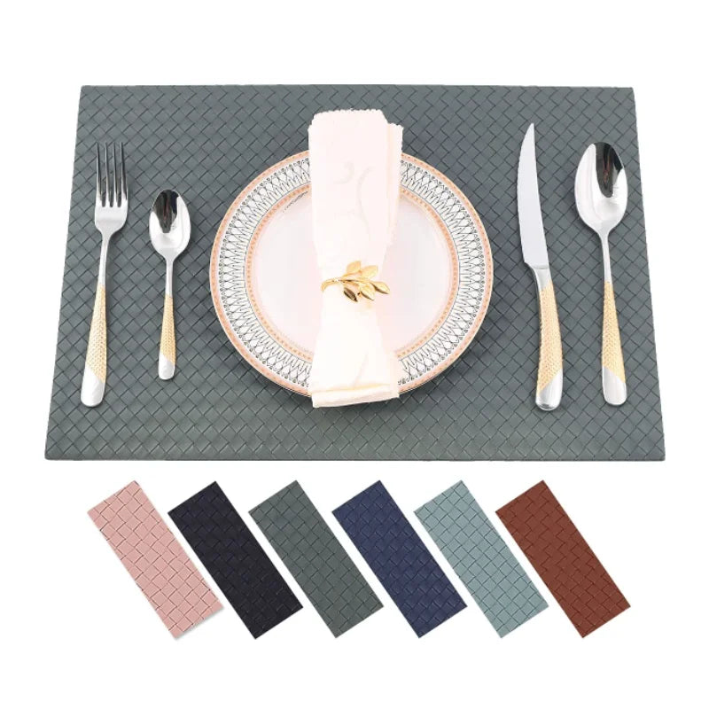 Placemats for Dining Table Non-Slip Faux Textured Leather Woven Place Mats Heat-Resistant Place Mat for Dining Table Decor