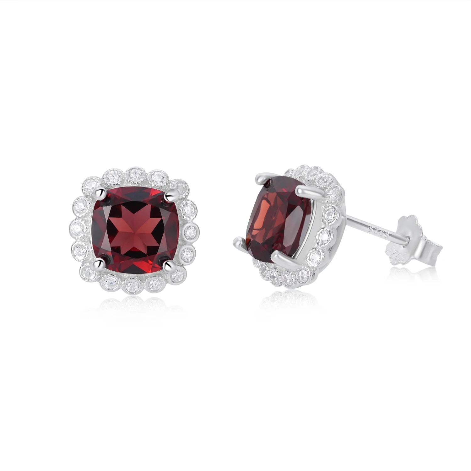 YBO Wholesale Cushion Garnet Inlay 925 Sterling Silver Stud Earrings for Women Trendy Gemstone Design for Weddings and Parties
