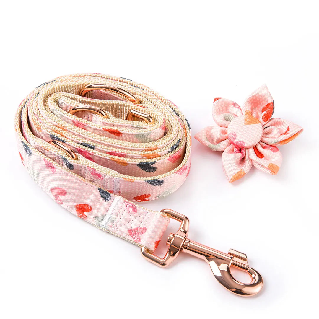 Soft Polyester Cotton Floral Printed Dog Training Leash Collar Personalized Buckle Decoration Dog Walking Solid Pattern Custom