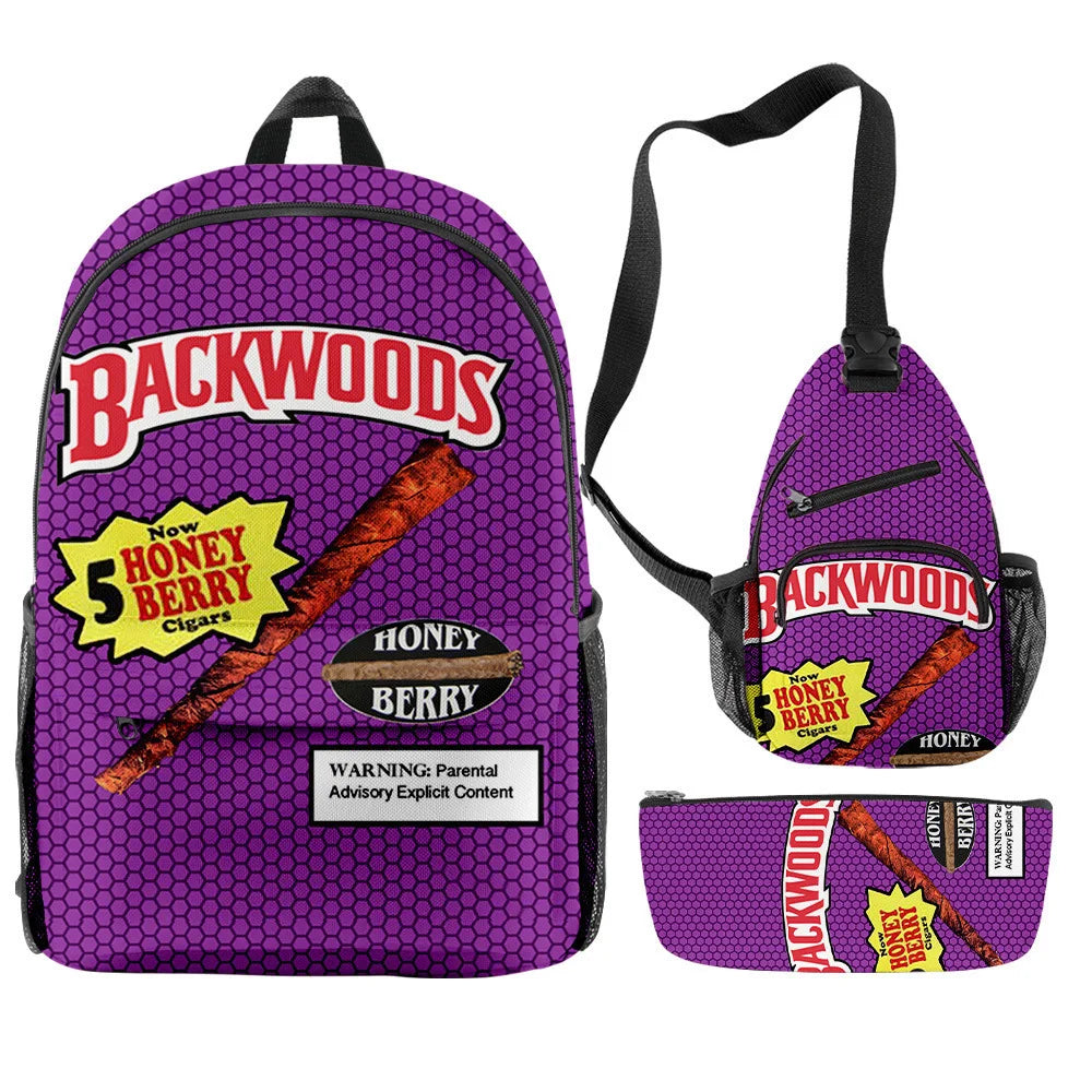 Custom Backwood Bag 3pcs Set Full Print Cartoon Fashion Durable Polyester Backpack for Wholesale