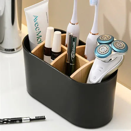 Bathroom Toothbrush Holder for Countertop Accessories Set Bamboo Storage Organizer