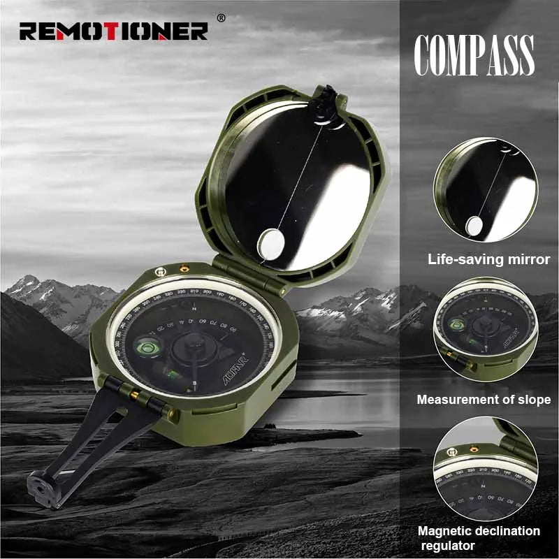 Multifunctional Metal Waterproof High Accuracy Outdoor Camping Hiking Compass with Map Measurer Lifesaving Mirror